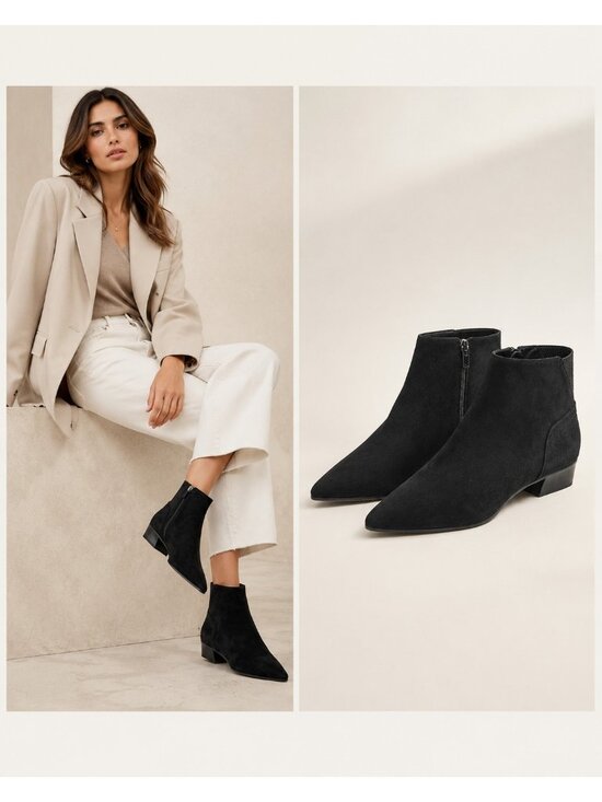Aquatalia Shoes - Aquatalia Fuoco Black Suede Pointed Toe Ankle Boots Women Size 13 Italy